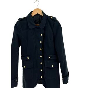 Black Military Style Jacket Gold Button Detail Pockets Preowned Medium Coat‎
